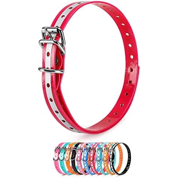 Replacement Collar Strap, Compatible with Petsafe,PATPET,Sportdog,Garmin,Dogtra,etc Most Training Collar/Fence Reciever, 3/4',Reflective,Adjustable,Metal Buckled,Waterproof (Red)