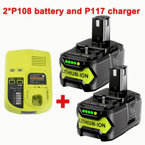 Replacement Combo Kit Featuring Two 5.0Ah 18V Batteries and P117B Charger for Ryobi 18V Cordless Power Tools,Compatible with Models P102,P103,P109,P1082