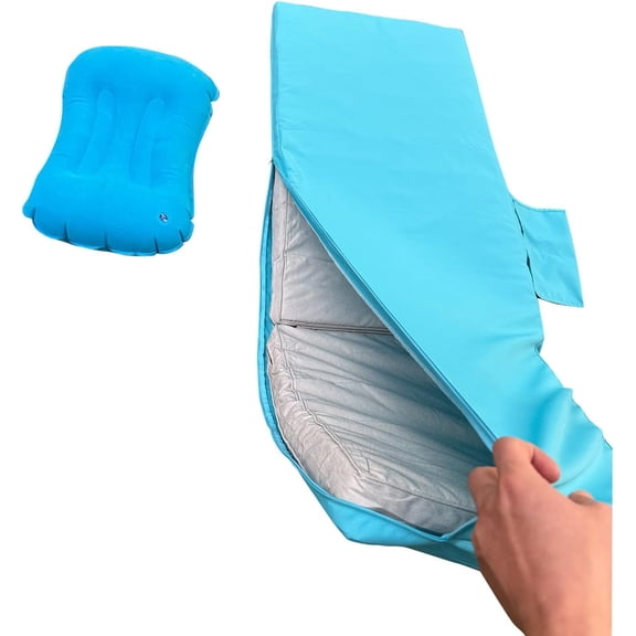 Replacement Covers for Outdoor Chaise Lounge Cushions, 80 x 26 x 3 Inch Patio Lounge Chair Cushion Covers–Waterproof, Fade-Resistant, with 2 Pockets & Inflatable Headrest (Cover Only) Sky blue