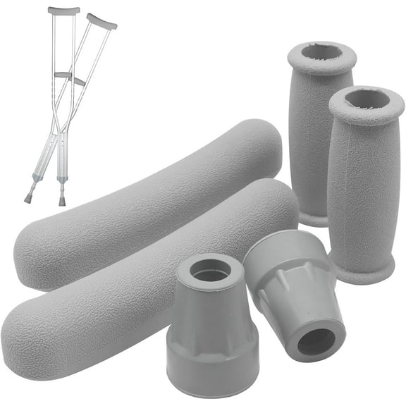 Hautllaif Replacement Crutch Pads, 6-Piece Crutch Accessory Set with Underarm Pads, Hand Grips & Crutch Tips, Fits Standard Aluminum Crutches