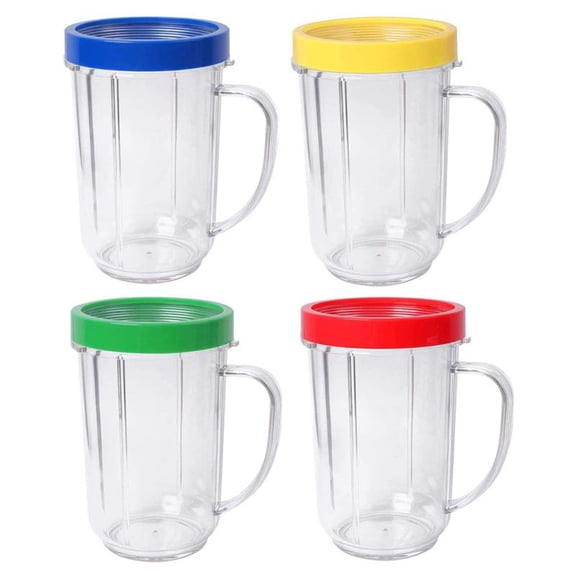 Replacement Cups for Magic Bullet 250W Blender, 16oz with Handles, 4-Pack Blending Jars with Colored Lip Rings for Smoothies