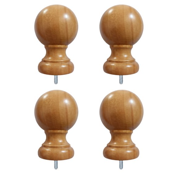 Replacement Curtain Finials with Rounded Knobs, Threaded Metal Bases and Four Individual Items per Package