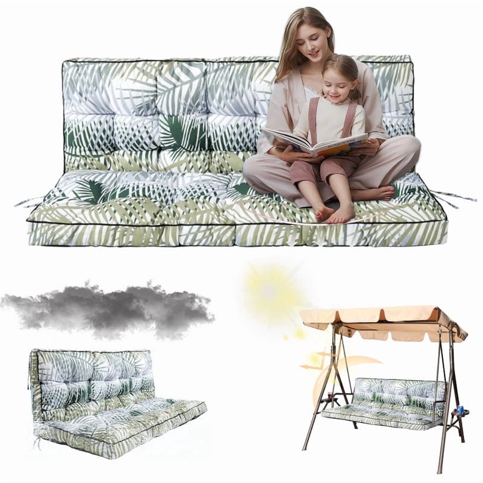 Replacement Cushions for Outdoor Swing, Swing Replacement Cushions Thicken 4" with Backrest, Waterproof Bench Cushions for Patio Furniture Porch Swing Cushions (Bamboo Leaves)