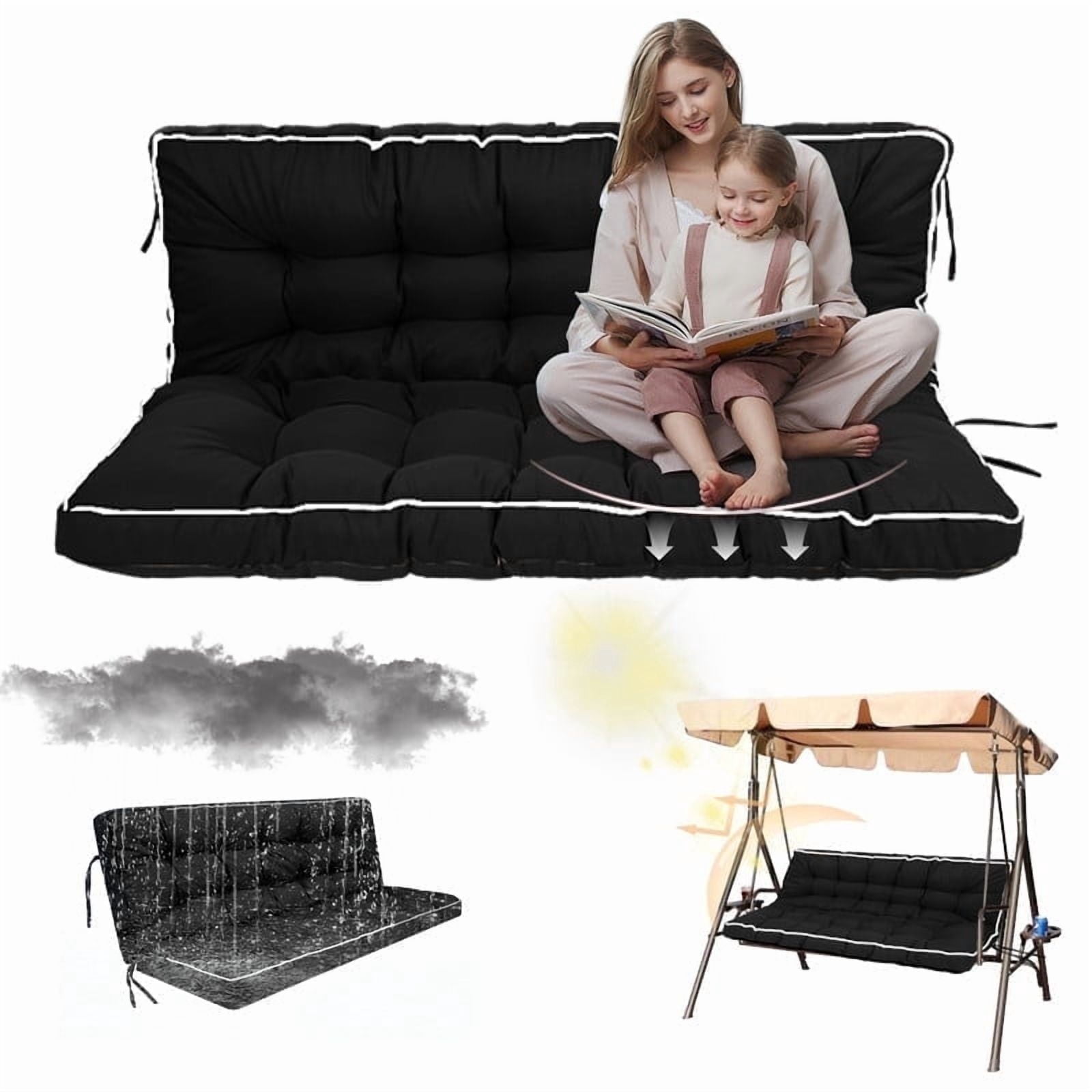 Replacement Cushions for Outdoor Swing, Swing Replacement Cushions Thicken 4" with Backrest, Waterproof Bench Cushions for Patio Furniture Porch Swing Cushions (Black)