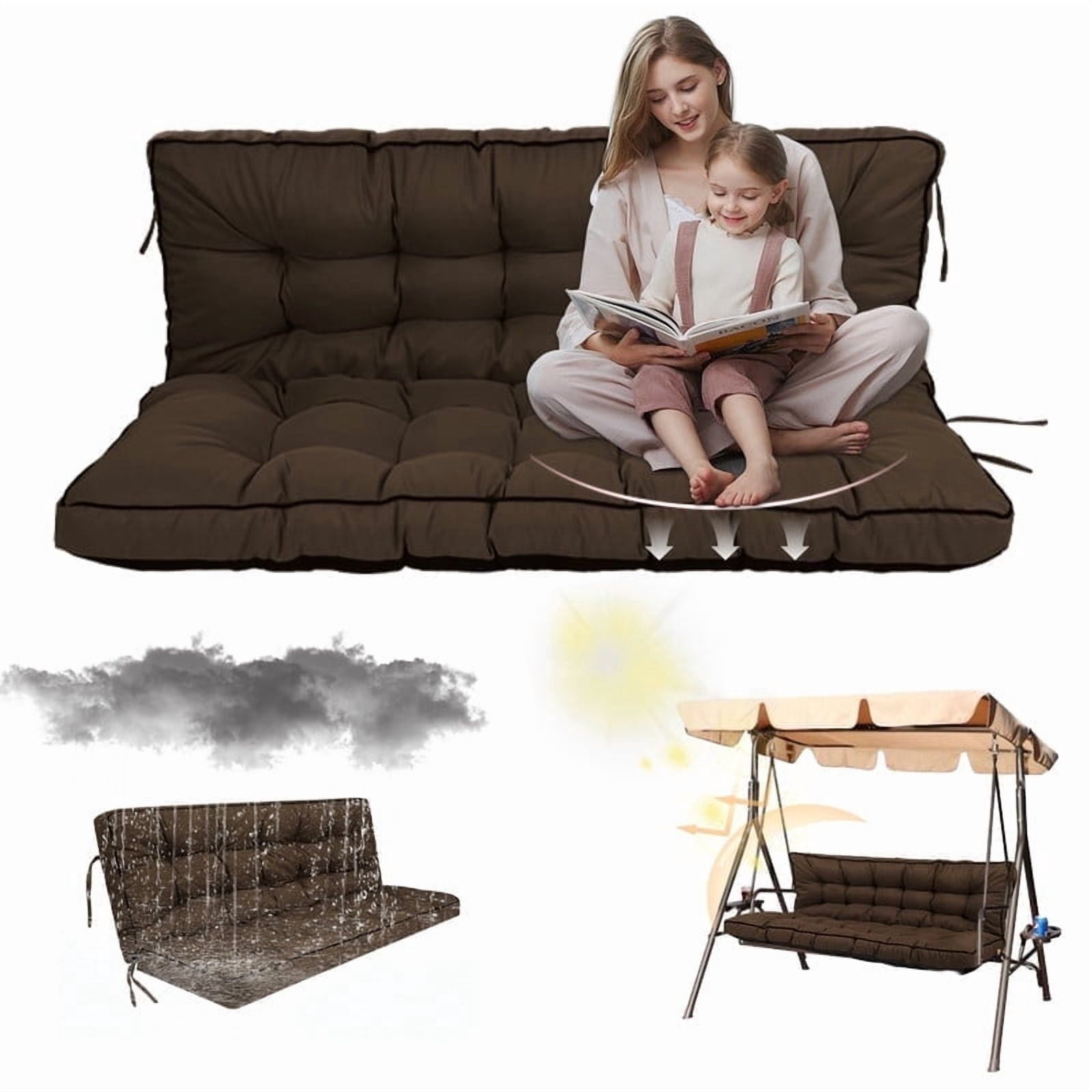 Replacement Cushions for Outdoor Swing, Swing Replacement Cushions Thicken 4" with Backrest, Waterproof Bench Cushions for Patio Furniture Porch Swing Cushions (Brown)