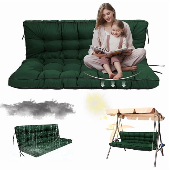 Replacement Cushions for Outdoor Swing, Swing Replacement Cushions Thicken 4" with Backrest, Waterproof Bench Cushions for Patio Furniture Porch Swing Cushions (Dark Green)