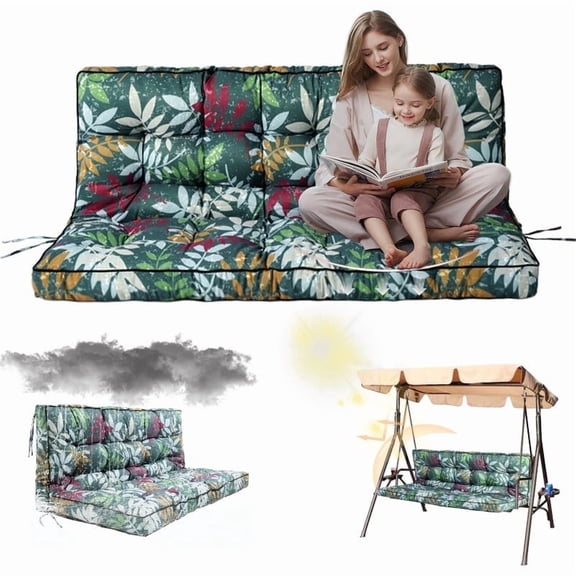 Replacement Cushions for Outdoor Swing, Swing Replacement Cushions Thicken 4" with Backrest, Waterproof Bench Cushions for Patio Furniture Porch Swing Cushions (Green Flowers)