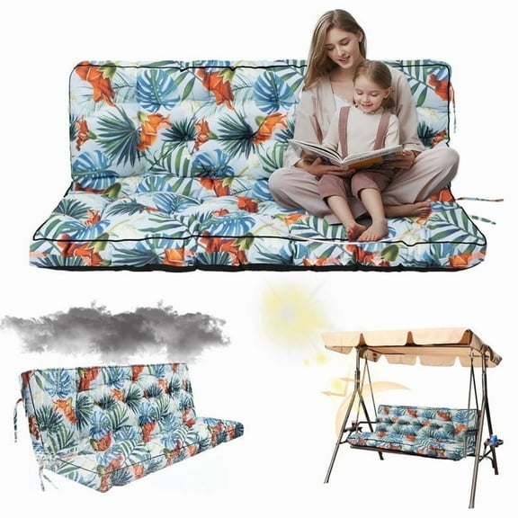 Replacement Cushions for Outdoor Swing, Swing Replacement Cushions Thicken 4" with Backrest, Waterproof Bench Cushions for Patio Furniture Porch Swing Cushions (Summer Freshness)