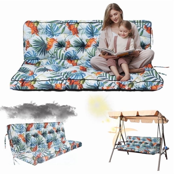 Replacement Cushions for Outdoor Swing, Swing Replacement Cushions Thicken 4" with Backrest, Waterproof Bench Cushions for Patio Furniture Porch Swing Cushions (Summer Freshness)