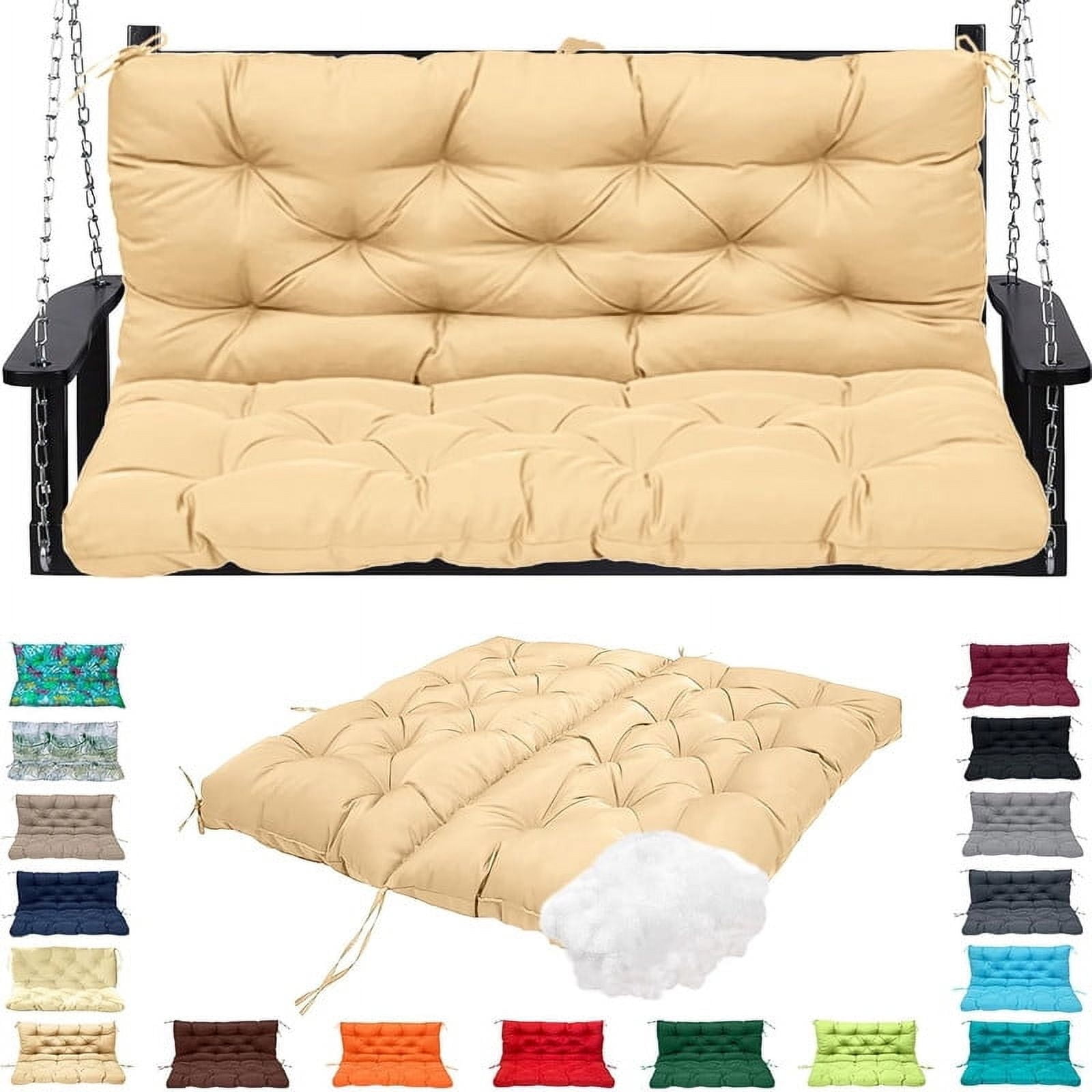 Replacement Cushions for Swing, Waterproof Porch Swing Cushion, 2-3 Seat Outdoor Bench Cushion with Backrest for Patio Furniture Garden Porch Loveseat Glider Pad (Beige 60*40in)