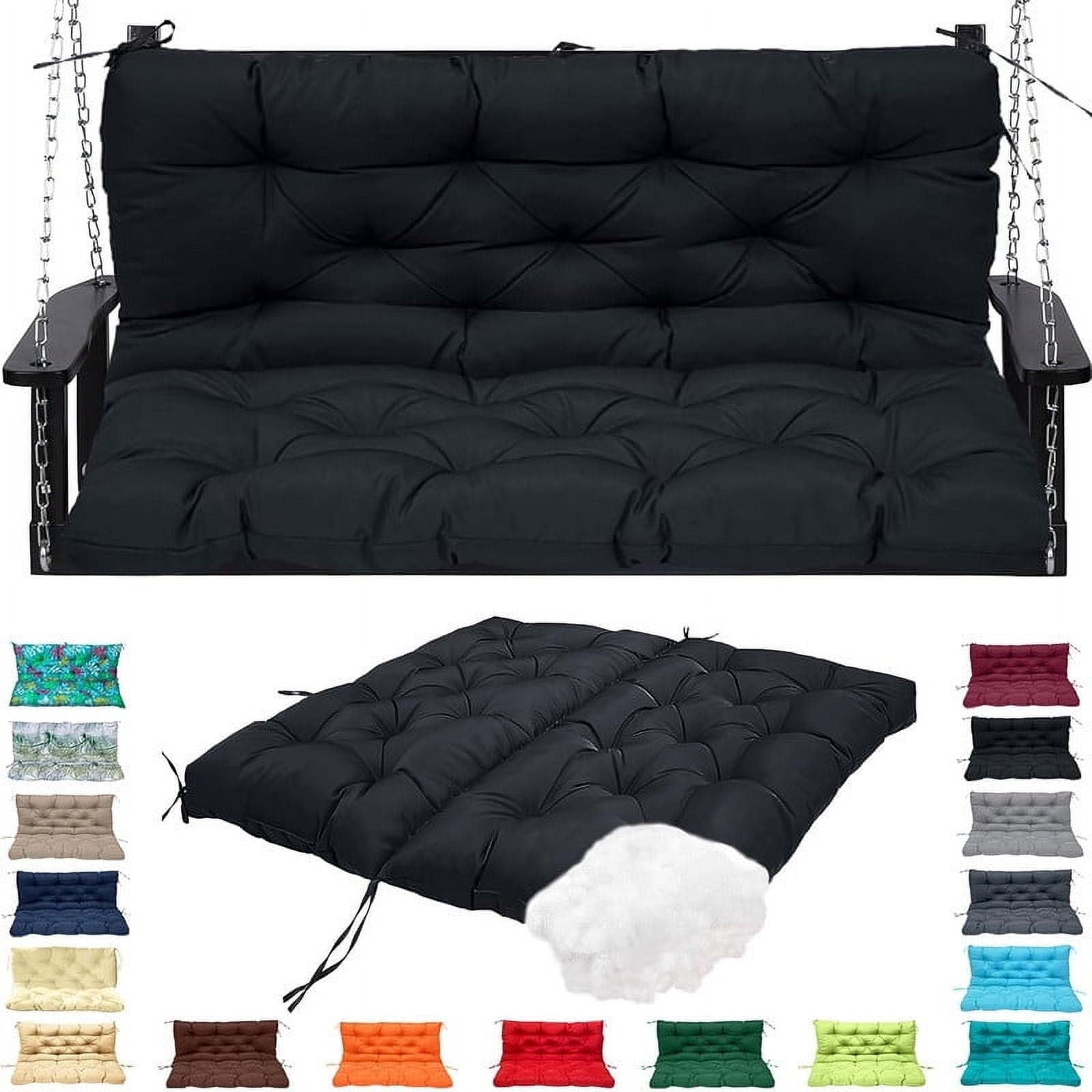Replacement Cushions for Swing, Waterproof Porch Swing Cushion, 2-3 Seat Outdoor Bench Cushion with Backrest for Patio Furniture Garden Porch Loveseat Glider Pad (Black 70*40in)