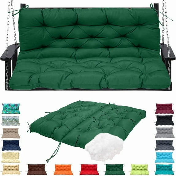 Replacement Cushions for Swing, Waterproof Porch Swing Cushion, 2-3 Seat Outdoor Bench Cushion with Backrest for Patio Furniture Garden Porch Loveseat Glider Pad (Dark Green 60*40in)