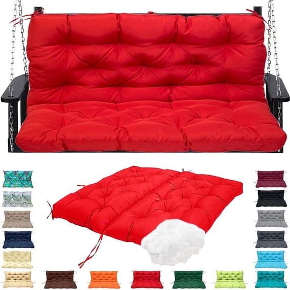 Replacement Cushions for Swing, Waterproof Porch Swing Cushion, 2-3 Seat Outdoor Bench Cushion with Backrest for Patio Furniture Garden Porch Loveseat Glider Pad (Red 47*40in)