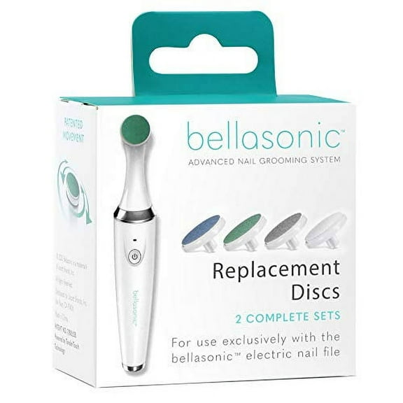 Replacement Discs for Bellasonic 4-in-1 Rechargeable Electric Nail File Set with Patented Oscillating Head - Shape, Smooth, Buff & Shine Nails | Remove Cuticles & Calluses (2 Sets)
