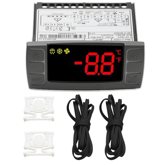 Replacement for Dixell XR06CX-4N1F1 Temperature Controller, Compatible with 120V 50-60Hz Commercial Refrigerators/Freezerwith Temperature Sensor Probes & Clasp