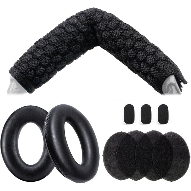 Replacement Ear Pads 100% Wool Knit Headband Cushion Cover Mic Cover Compatible with Bose A30 A20 Aviation Headset (Black Refresh Kit)