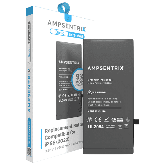 Replacement Extended Capacity Replacement Battery Compatible With iPhone SE (2022) (AmpSentrix Basic Extended)