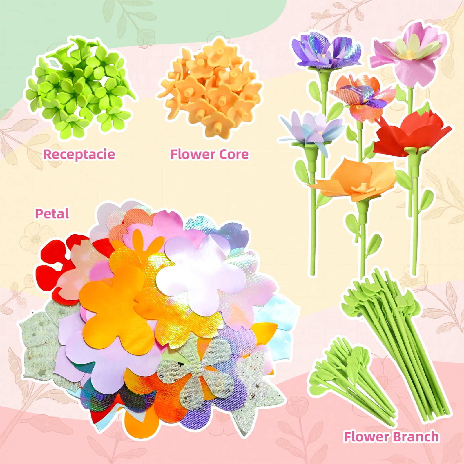 Replacement Fabric Flowers for Craft Kit - Refill Pack, Bendable
