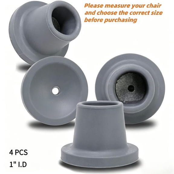 Replacement Feet for Shower Chair Bath Seat, Shower stools and Transfer Bench, Non-Skid Shower Bench and Tub Transfer Benches Rubber Suction Cup Feet, Metal Insert Reinforced (1-1/8" I.D, Grey)