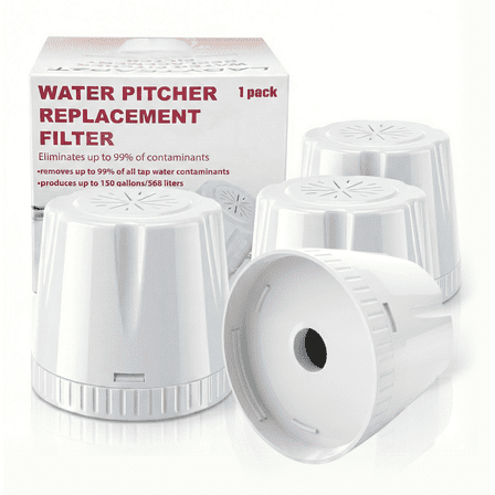 Replacement Filter for EPIC Water Filter Pitcher, Water Filter Pitcher Compatible with Aquagear Seychelle, BPA Free. Removes Fluoride, Chlorine, Lead, (4 Pack)