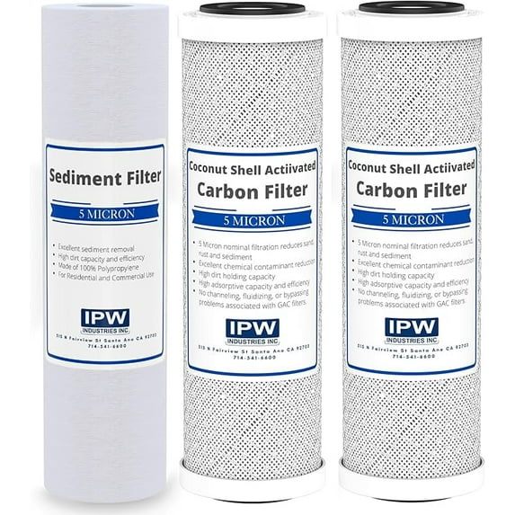 Replacement Filter Kit Compatible with Krystal Pure KR10 RO System - Includes Carbon Block Filters & Polypropylene Sediment Filter