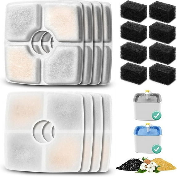 Replacement Filters Sponges for 84oz/2.5L Automatic Pet Fountain Cat Water Fountain Filter Triple Filtration 8PCS