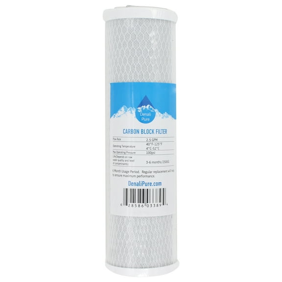 Replacement for Flow Pur ADWU-S Activated Carbon Block Filter - Universal 10 inch Filter for Flow Pur Single canister Under Counter Drinking Water Units - Denali Pure Brand