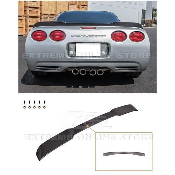 Replacement For 1997-2004 Chevrolet Corvette C5 ALL Models | ZR1 Extended Style ABS Plastic - Hydro-Dipped Carbon Fiber Rear Trunk Lid Wing Spoiler