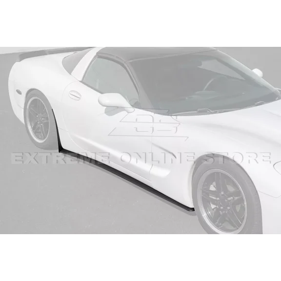 Replacement For 1997-2004 Chevrolet Corvette C5 ALL Models | ZR1 Extended Style ABS Plastic PRIMER BLACK Side Skirts Rocker Panel Extension Pair