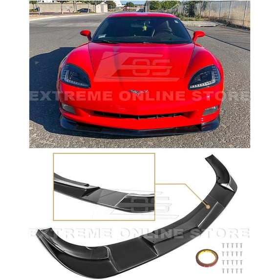 Replacement For 2005-2013 Chevrolet Corvette C6 Base Models | ZR1 EXTENDED Style Front Bumper Lower Lip Splitter ( ABS Plastic - Painted Black )