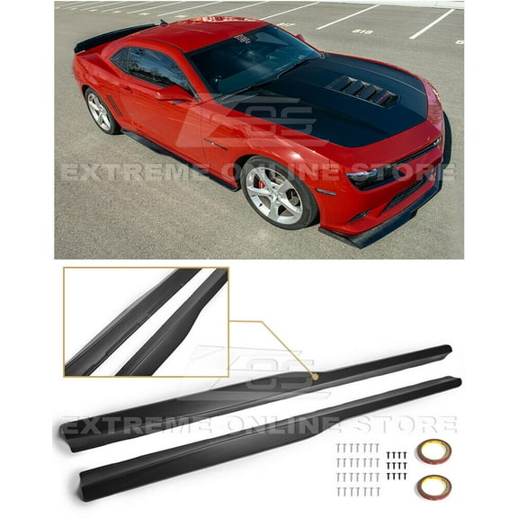 Replacement For 2010-2015 Chevrolet Camaro LT LS SS | ZL1 Style ABS Plastic Primer Black Side Skirts Rocker Panel Extension Pair
