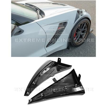 Replacement For 2014-2019 Chevrolet Corvette C7 ALL Models | GM Factory XL Extended Style PRIMER BLACK Front Side Splash Guards Mud Flap Pair