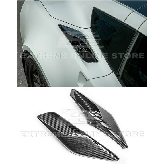 Replacement For 2014-2019 Corvette C7 | GM Factory Z06 Style CARBON FIBER Rear Quarter Panel Intake Vent Grille Cover Pair