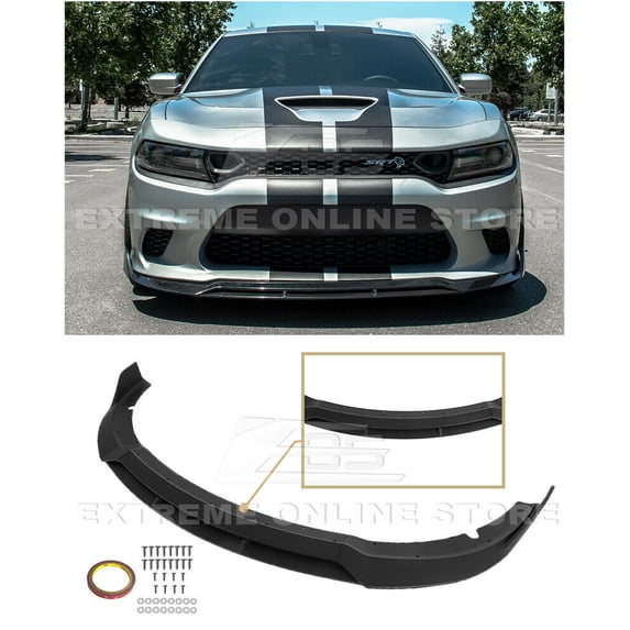 Replacement For 2015-Present Dodge Charger | SRT Track Style 4Pcs Front Bumper Lower Lip Splitter (ABS Plastic - Painted Glossy Black) FLIP-246-ABS