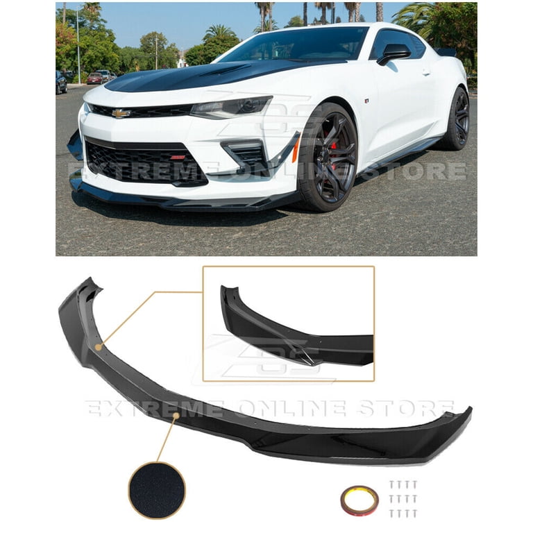 Glossy Black Front Bumper Lip & Side Skirt Kit For 2016-2024 Chevy Camaro (1LE Style) - 5-Piece With Hardware