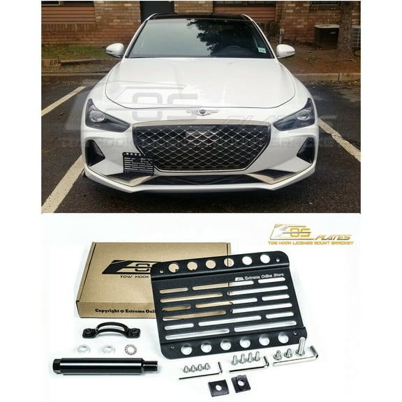 Replacement For 2018-2021 Genesis G70 Models | EOS Plate Version 1 Mid Sized Front Bumper Tow Hook License Plate Relocator Mount Bracket Tow-571