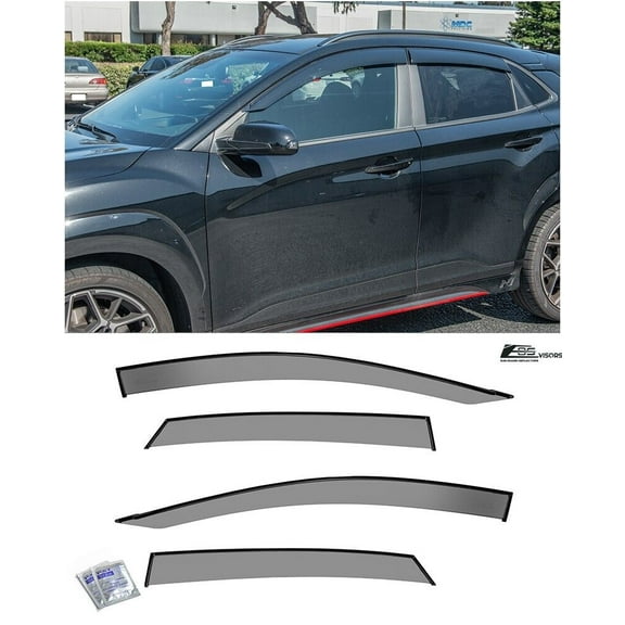Replacement For 2018-Present Hyundai Kona EOS Visors Tape-On Style SMOKE TINTED Side Vents Window Deflectors Rain Guard DWV-V186