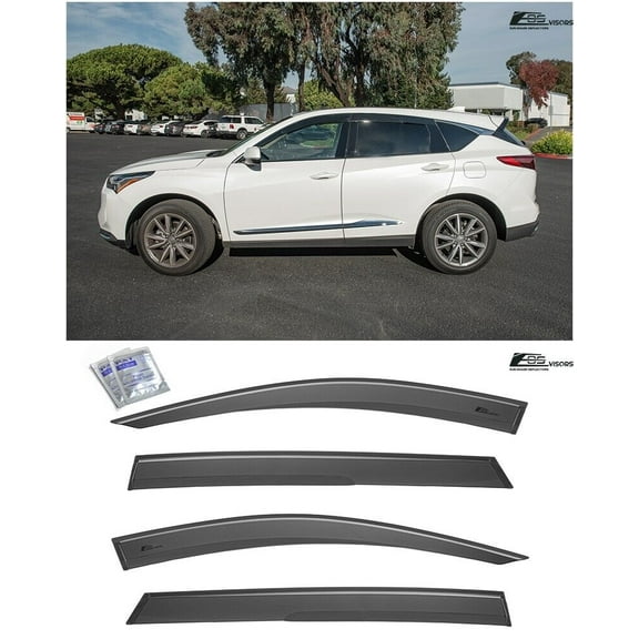 Replacement For 2019-Present Acura RDX | EOS Visors JDM Mugen Tape-On Style SMOKE TINTED Side Vents Window Deflectors Rain Guard DWV-V210
