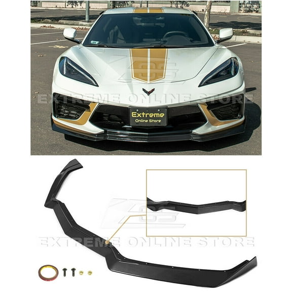 Replacement For 2020-Present Chevrolet Corvette C8 | GM 5VM Style Front Bumper Lower Lip Splitter (ABS Plastic - Hydro-Dipped Carbon)