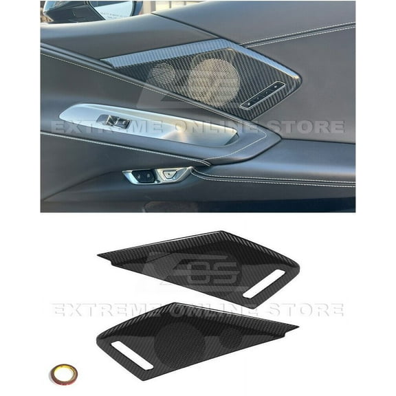 Replacement For 2020-Present Chevrolet Corvette C8 | GM Factory Style CARBON FIBER Interior Side Door Speaker Cover Pair