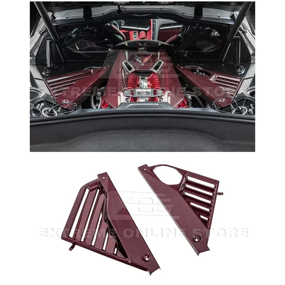 Replacement For 2020-Present Chevrolet Corvette C8 | GM Factory Style Rear Engine Bay Panel Cover ( Red Carbon Fiber )