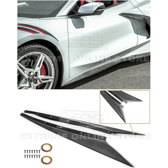 Replacement For 2020-Present Chevrolet Corvette C8 | GM Factory Z51 Style CARBON FIBER Side Skirts Rocker Panels Extension Pair