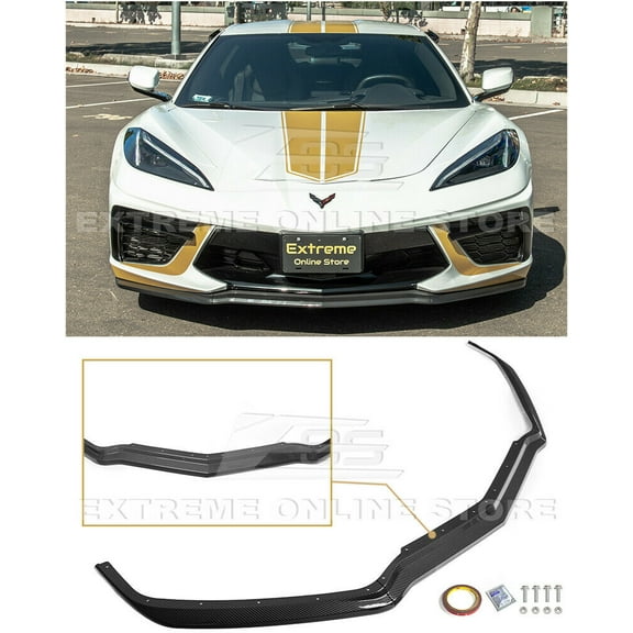 Replacement For 2020-Present Chevrolet Corvette C8 | GM Z51 Style Front Bumper Lower Lip Splitter ( ABS Plastic - Hydro-Dipped Carbon Fiber )