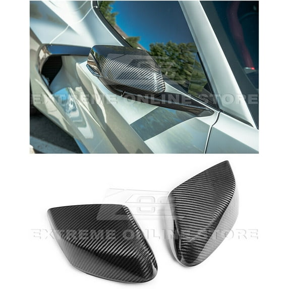 Replacement For 2020-Present Corvette C8 GM Factory Style CARBON FIBER Tape-On Front Side Mirror Cover Pair