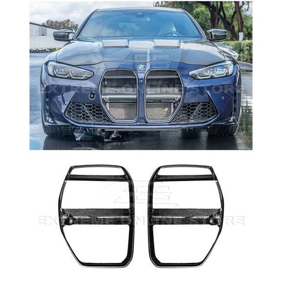 Replacement For 2021-Present BMW G80 M3 G82 G83 M4 Models | Vorsteiner Style Carbon Fiber Front Bumper Kidney Nose Grille Vent Cover