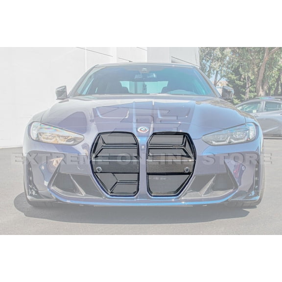 Replacement For 2021-Present BMW G80 M3 G82 G83 M4 Models With ACC | CSL Style Carbon Fiber Front Bumper Kidney Nose Grille Vent Cover