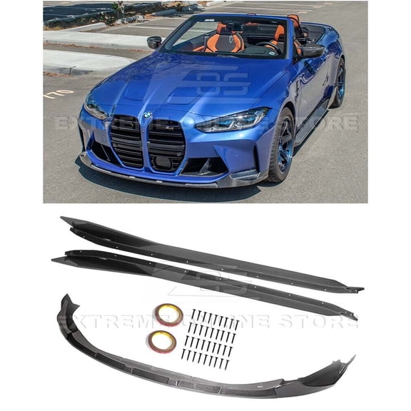 Replacement For 2021-Present BMW G82 G83 M4 Models | M-Performance Style Carbon Fiber 3-Pieces Front Bumper Lip Splitter & Side Skirts Rocker Panel