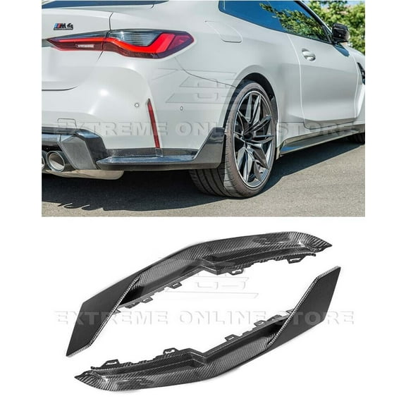 Replacement For 2021-Present BMW G82 G83 M4 Models | M-Performance Style Carbon Fiber Rear Bumper Lower Apron Lip Splitter Winglet Pair