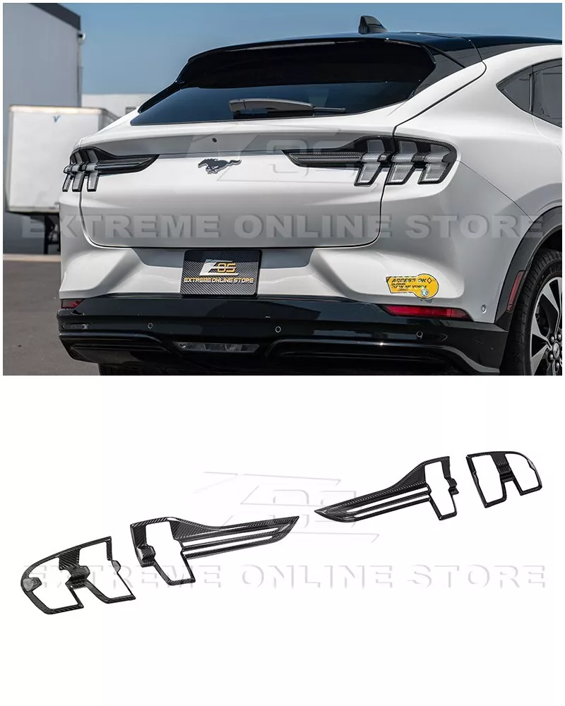Carbon Fiber Rear Tail Light Trim Bezels For 2021+ Ford Mustang Mach-E – Factory Style, Easy Tape Installation