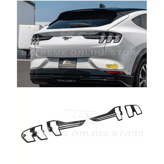 Replacement For 2021-Present Ford Mustang Mach E Models | Factory Style CARBON FIBER Rear Tail Light Trim Bezel Insert Cover Pair VENT-931-BKCF